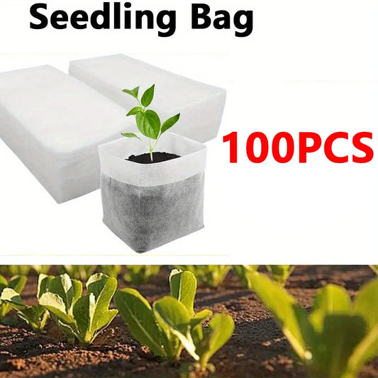 100pcs Biodegradable Seed Nursery Bags, Non-Woven Plant Grow Bags, Fabric Seedling Pots Plants Pouch, Home Garden Supply