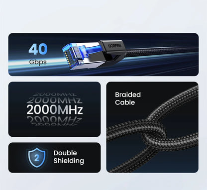 UGREEN CAT 8 Ethernet Cable High Speed Braided 40Gbps 2000Mhz Network LAN Cord RJ45 Shielded Indoor for Router PC PS5 Modem Xbox