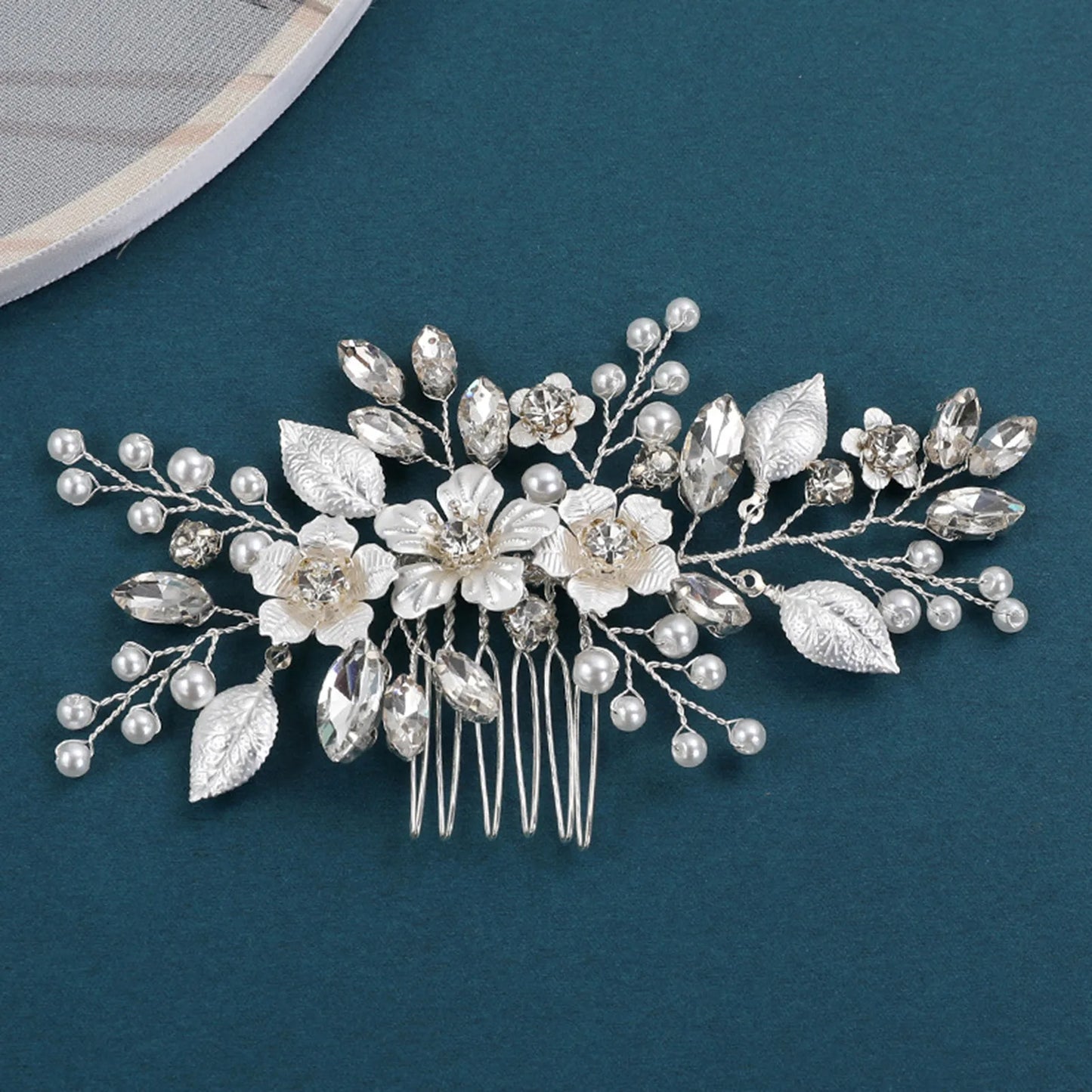 Crystal Pearl Hair Comb Clip Pin Alloy Leaf Hair Comb Handmade Headband Tiara For Women Bride Wedding Hair Accessories Jewelry