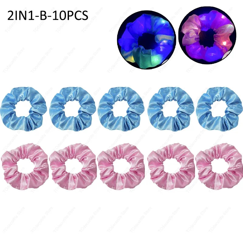 LED Luminous Scrunchies Hairband Women Glowing Elastic Hair Tie Hair Rope Girl Glow in the Dark Party Supplies Hair Accessory