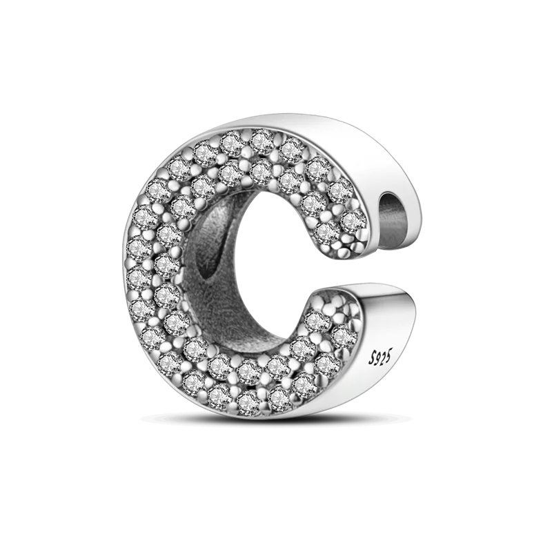 Fit Original Bangle Bracelet DIY A-Z Alphabet Charms Bead 925 Sterling Silver CZ Zircon LOVE Letter Dangle Pendant Jewelry Gift
