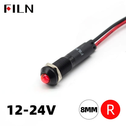 FILN 8mm LED Light Panel Mounted Raised Head LED Light Panel Black Metal Shell Mini 12V 24V 110V 220V With 20cm Cable