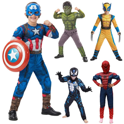 Boys Girls Superhero Costume Movie Characters Cosplay Jumpsuit with Halloween Mask Party Cosplay Outfit for Holiday Dress Up