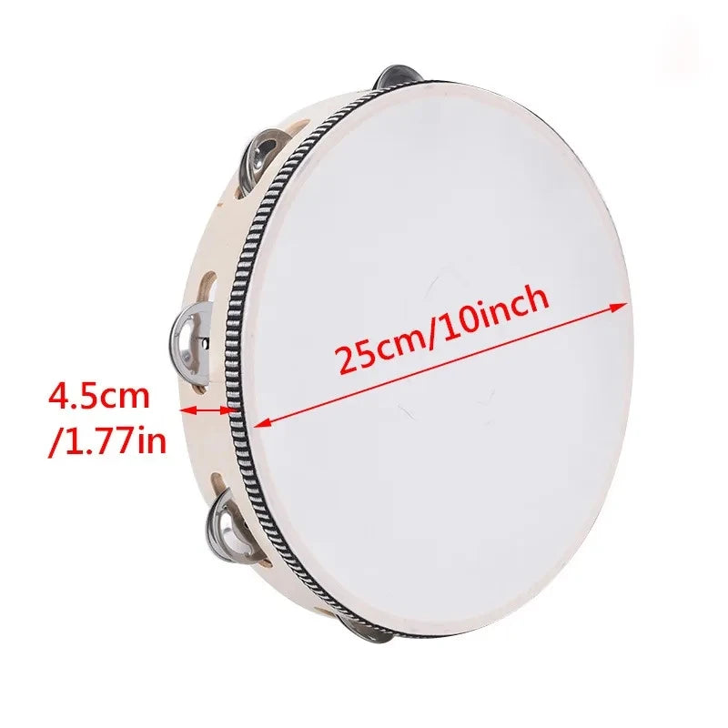 1Pc Wooden Tambourine 4/6/8/10-Inch Beige Rim with Metal Jingles Musical Educational Percussion Instrument for Concert Church Pa