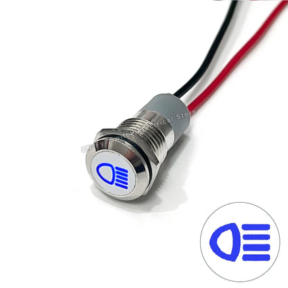 8/12/14MM Waterproof Symbol LED Indicator Light 12V 24V Silver Metal Indicator Turn Signal Pilot Light with Wire Car Dashboard