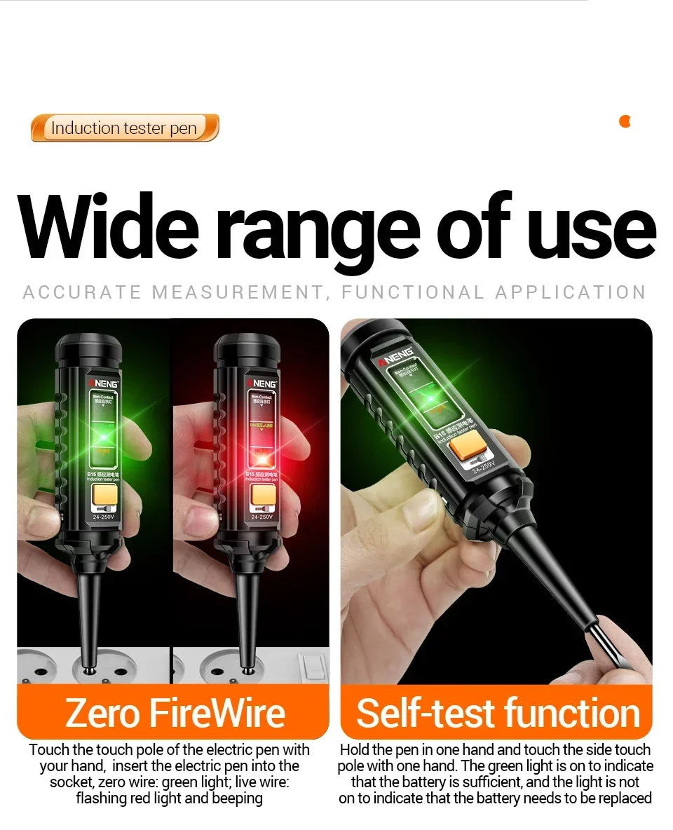 Multifunction Voltage Tester, Pen Detector, Induction AC 24V-250V Voltmeter, NCV Wire Line breakpoint electrician Tools, ANENG B15