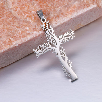 100% Stainless Steel Christian Jesus Cross Pendants Religion Cross Tree of Life Charms For Jewelry Prayer Baptism Gifts