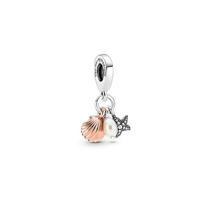 925 Plata Tortuga marina cangrejo Pulpo Dijes Delfín estrella de mar Colgante Ajuste Pulsera Original Mujer DIY Accesorios Joyería Regalo