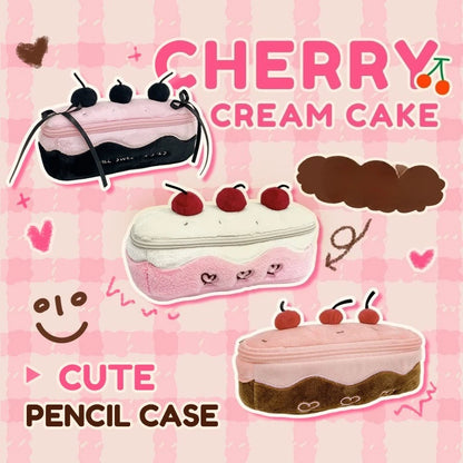 Sweet Korean Cherry Cake Pencil Case for Girls Aesthetic Makeup Pouch Ins Kawaii Cosmetic Stationery Organizer Back To School