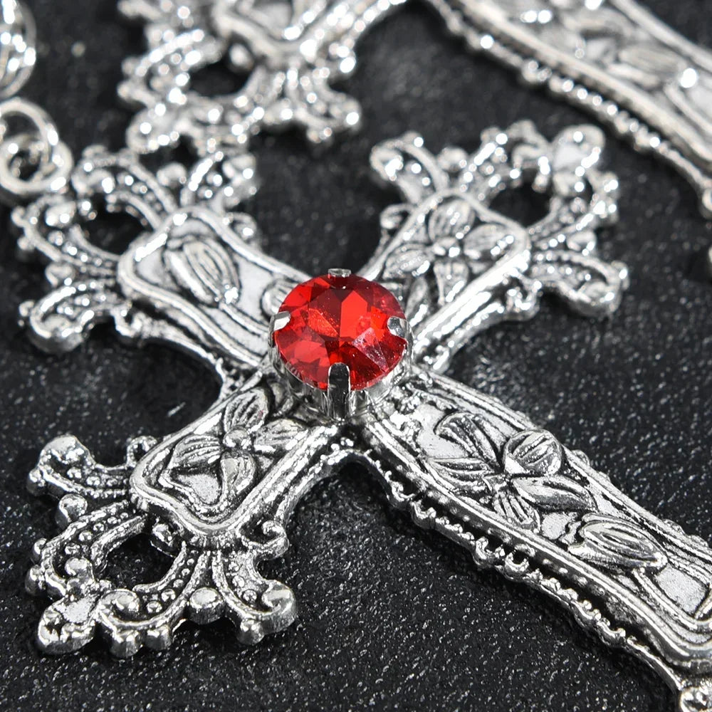 Y2K Punk Crystal Big Cross Pendant Necklaces for Women Men, Gothic Irregular Cross Clavicle Chain Necklaces, Aesthetic Jewelry