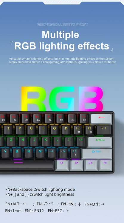 K61 Wired Portable Mechanical Keyboard, Phantom RGB Colorful, Gaming-grade Response, Ergonomic Design, Usable for Gaming and Office