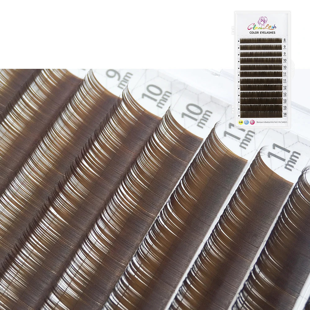GLAMLASH Colored Lashes Lake Blue/Lavender/Cinnamon/Dark Green/Matcha Grey Individual Natural False Colorful Eyelash Extension