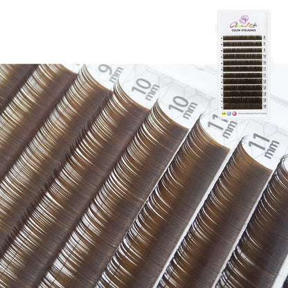 GLAMLASH Colored Lashes Lake Blue/Lavender/Cinnamon/Dark Green/Matcha Grey Individual Natural False Colorful Eyelash Extension