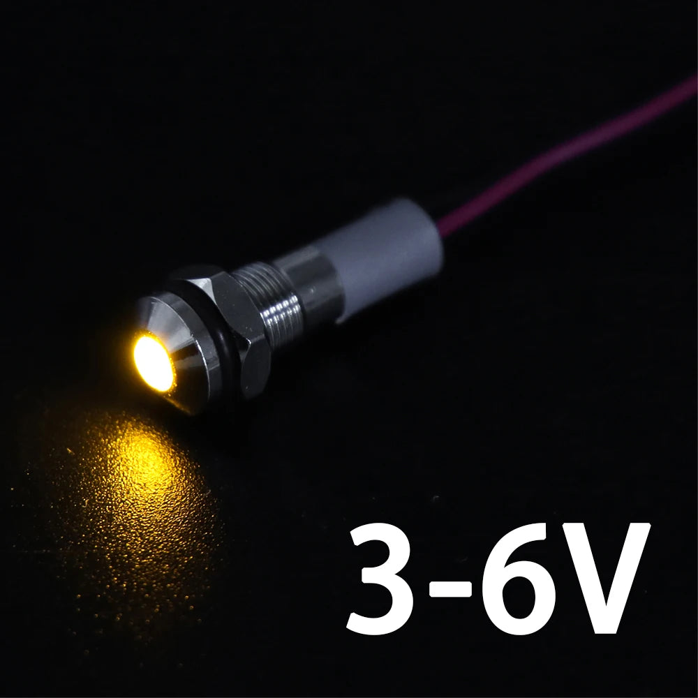 1PC IP65 6mm LED Waterproof Metal Indicator Light Signal Lamp With Wire 5V 12V 24V 220V Red/Yellow/Blue/Green/White Metal Button