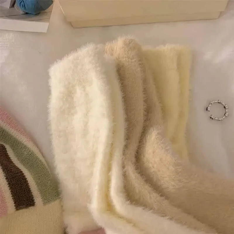 1-3pairs Mink Fleece Long Socks Women Mink Velvet Thicken Plush Mid-tube Sock Winter Warm Soft Lovely Coral Sleeping Sox