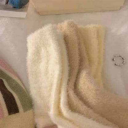1-3pairs Mink Fleece Long Socks Women Mink Velvet Thicken Plush Mid-tube Sock Winter Warm Soft Lovely Coral Sleeping Sox