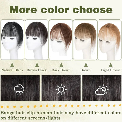 Clips in Bangs Real Human Hair 3D 360° Cover Air Bangs Lightweight Hairpieces for Women Seamless Blend for Instant Volume on Top
