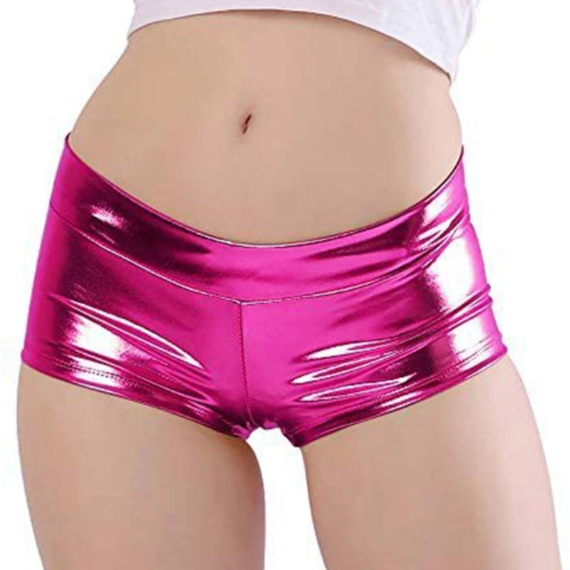 Women's Metallic Booty Shorts, Shining Low Waist Shorts, Dance Festival Bottoms Faux Leather Hot Pants, Clubwear Gifts