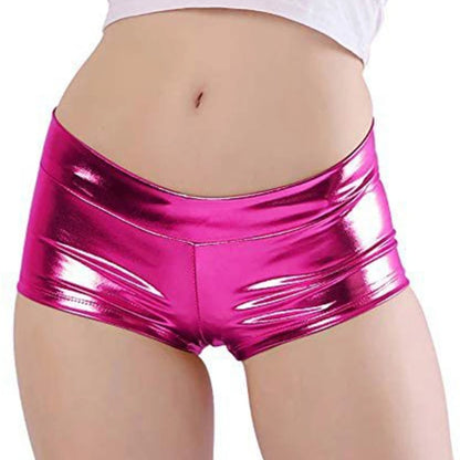 Women's Metallic Booty Shorts, Shining Low Waist Shorts, Dance Festival Bottoms Faux Leather Hot Pants, Clubwear Gifts