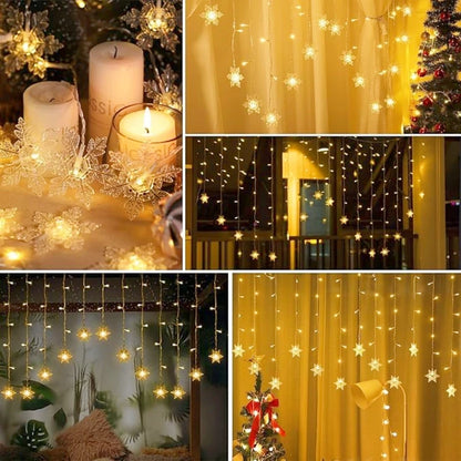 3.2M Christmas Snowflake Curtain String Lights, Indoor Christmas Light, Wedding Home Party New Year LED Xmas Lamps, Eave Decoration