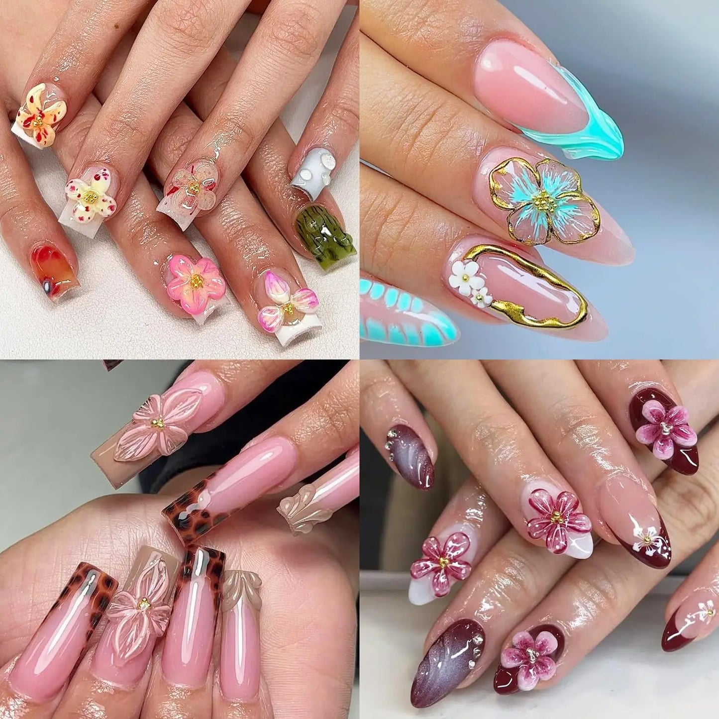 3D Silicone Flower Nail Carving Mold Acrylic Lily Hibiscus Floral Stamping Plate Nails Stencils Five-Petal Blossom Nail Template
