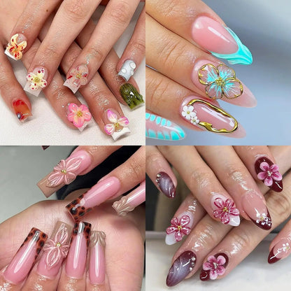 3D Silicone Flower Nail Carving Mold Acrylic Lily Hibiscus Floral Stamping Plate Nails Stencils Five-Petal Blossom Nail Template