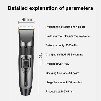 Electric Hair Clipper Men's Professional Hair Clipper Ceramic Blade Household Low Noise Trimmer USB Charging Men's Haircut Tools