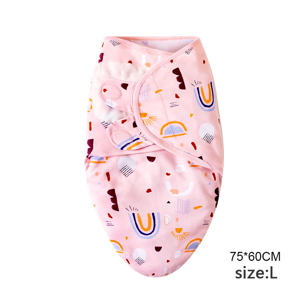 Baby Blanket Hat Set, Cartoon Printed Cotton Newborn Swaddle, Adjustable Infant Sleeping Swaddle Wraps, All Seasons, 0-6 Months