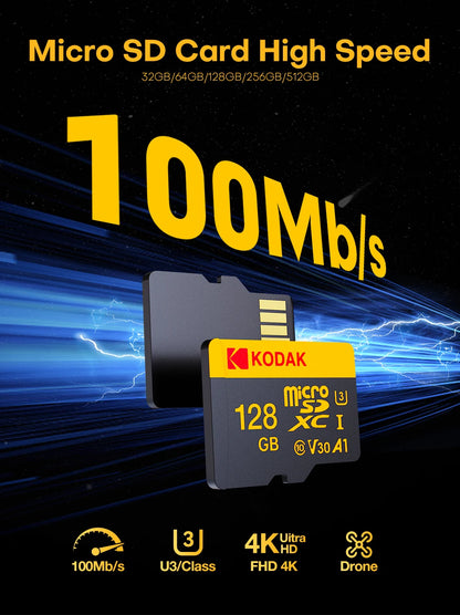 KODAK 100% Original Micro sd Card 32GB 64GB 128GB 256GB Microsd Memory Card Class10 SDXC U3 4K TF Card for Drone Phone