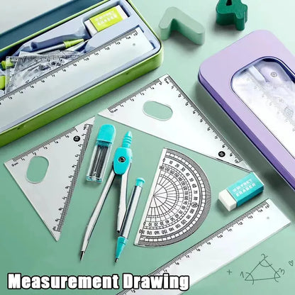 7-Piece Compass and Ruler Set Student Ruler Set Cute Rriangle Ruler Set Exam Specific Ruler Box Set Ruler Set School Starts