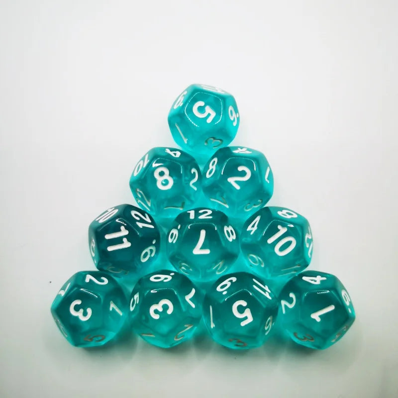 D12 12 Faces DND Dice Transparent Acrylic 12 Side Dice Set Polyhedral TRPG, Mtg, Rpg, Dice for DND or COC Game, 10PCs per Set