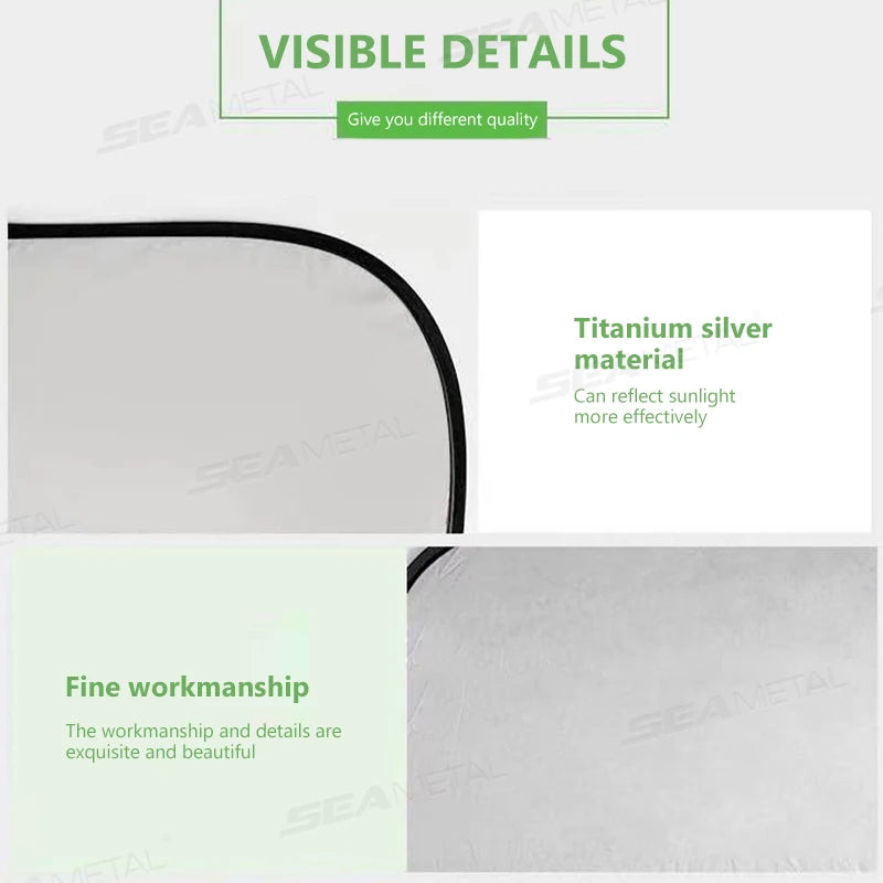 Car Sun Shade UV Protector, Reflective Fabric Car Window Sunshade, Front Rear Back Window Sun Visor, Summer UV Protection, SEAMETAL