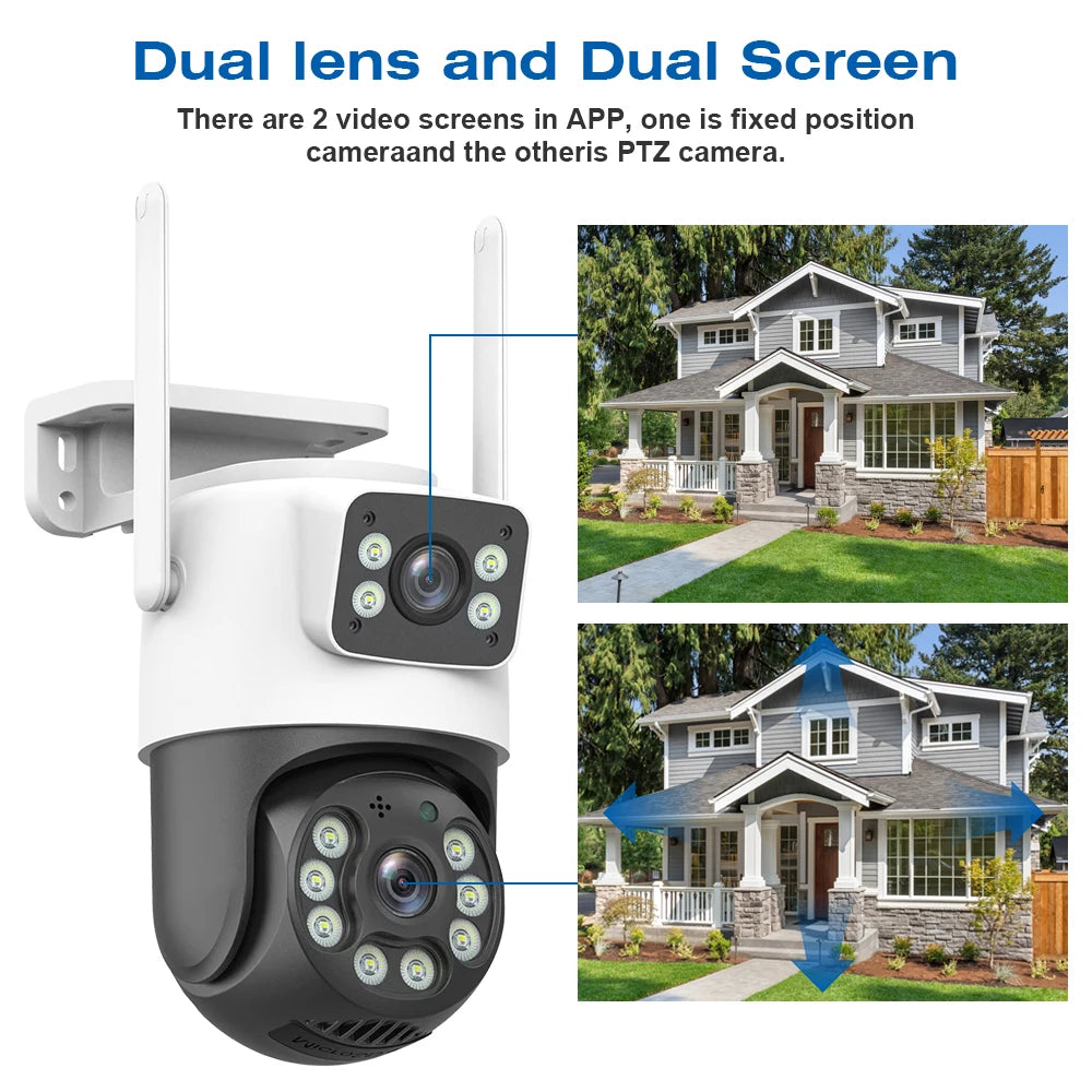 4K 8MP WiFi Surveillance Camera, Dual Lens, 4X Digital Zoom, AI Human Detect, ONVIF, Outdoor Security PTZ IP Cameras