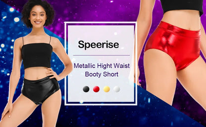 Women Mid Waist Metallic Shorts For Adults Ballet Performance, Dance Bottoms Basic Booty Shorts, Fitness Pants For Girls