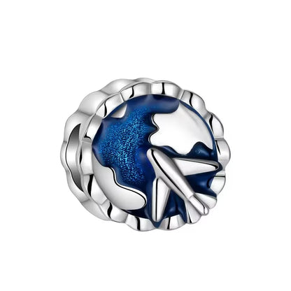 New 925 Sterling Silver Blue series moon Plane Space Beads Astronaut Charm Pendant Fit Original Bracelet Necklace DIY Gift Women