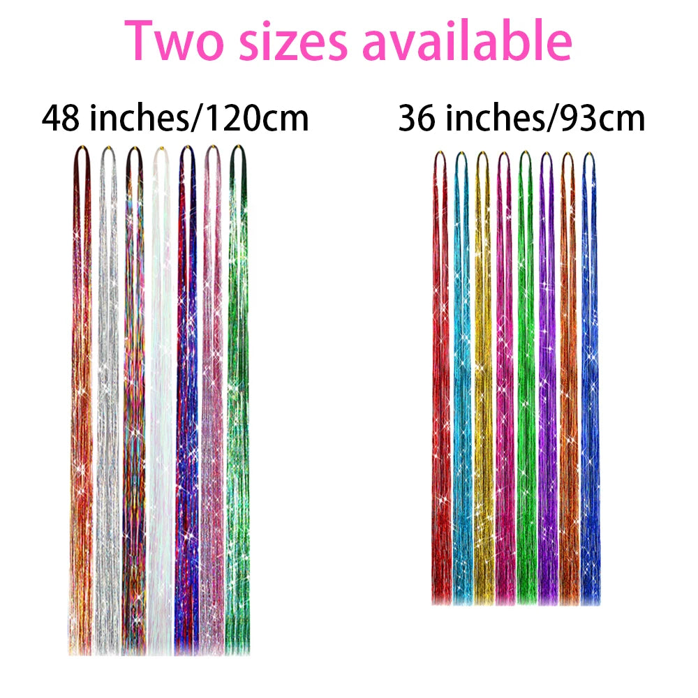 36/48Inch, Sparkle Hair Tinsel Rainbow Colored Strands, Girls Headwear, Hair Laser, False Hair Extensions, Decor Glitter