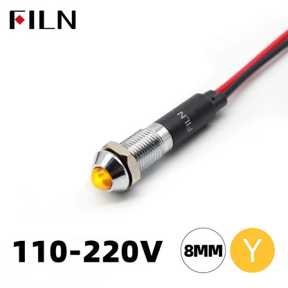 FILN 8mm LED Light Panel Mounted Raised Head LED Light Panel Black Metal Shell Mini 12V 24V 110V 220V With 20cm Cable