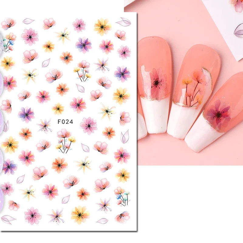 3d Nail Art Decals Tropical Palm Leaves Flowers Laces Faces Adhesive Sliders Nail Stickers Decoration For Nail Manicure