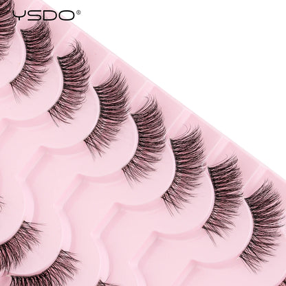 YSDO 5/10 Pairs Half Lashes Cat Eyelashes Soft Natural Clear Band False Lashes Natural Wispy Faux 3d Mink Eyelashes Makeup Tools