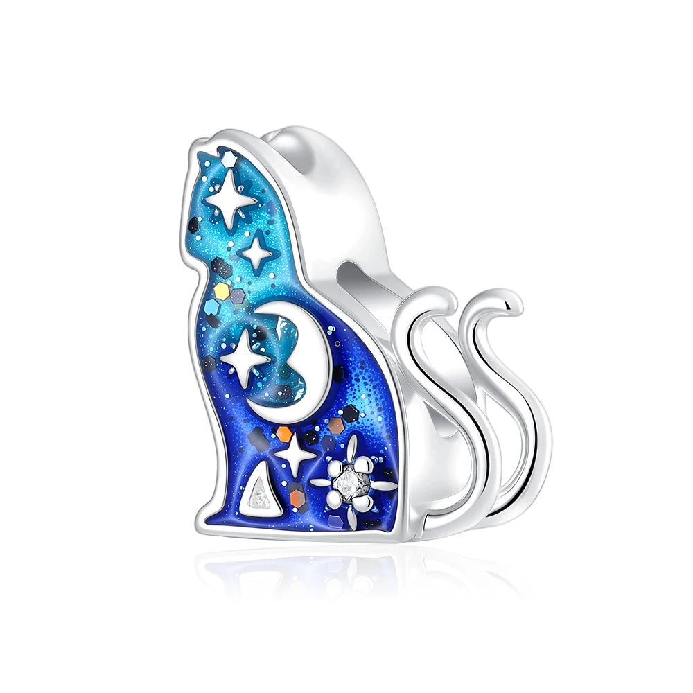 New 925 Sterling Silver Blue series moon Plane Space Beads Astronaut Charm Pendant Fit Original Bracelet Necklace DIY Gift Women