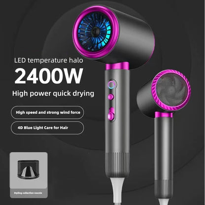 2026 New High-Speed Hair Dryer 2400W High-Power Blue Negative Ion Ultra Quiet Hair Salon Home Hair Dryer US/EU/UK/AU Plug