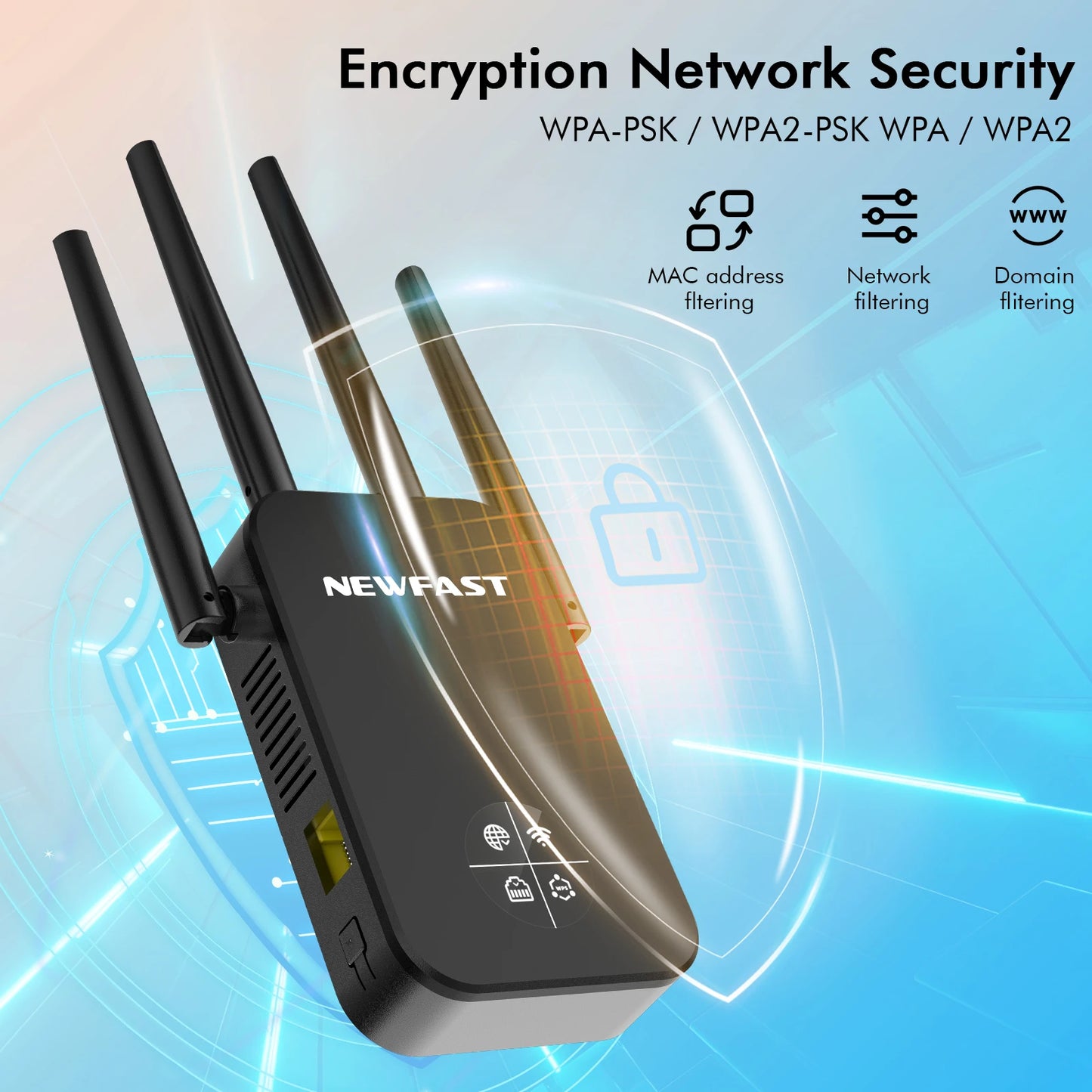 Newfast 1200Mbps WiFi Repeater Long Range OLED 5Ghz WiFi Signal Extenders Amplifier Signal Booster Antenna Repeater UK Plug