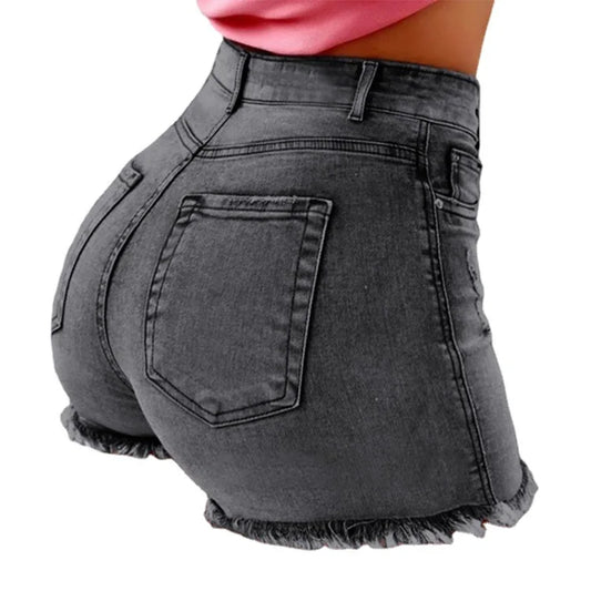 Denim Shorts, Women Vintage Jeans, Tassel Washed Distressed Skinny Mid Waist Pockets Streetwear, Female 2025 Straight Short Pants