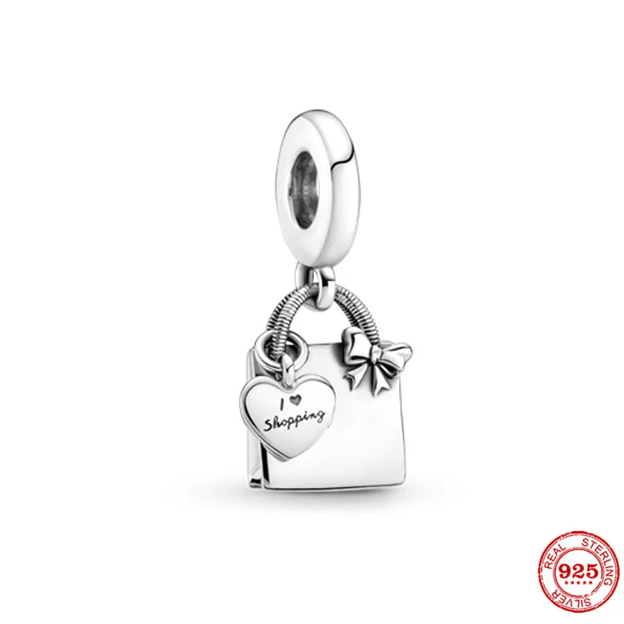 Pink Bead Bag Perfume Lipstick high heels Pendant fit Original Bracelet Accessories DIY Jewelry Women 925Silver Gift Trunk Charm