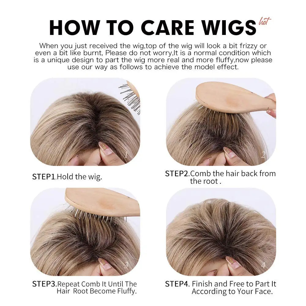 100% Remy Human Hair Wigs, Ombre Blonde Short Bob Pixie Cut Machine Made Wig with Bangs, Human Hair Natural Layered Wigs for Women