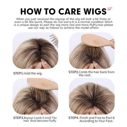 100% Remy Human Hair Wigs, Ombre Blonde Short Bob Pixie Cut Machine Made Wig with Bangs, Human Hair Natural Layered Wigs for Women