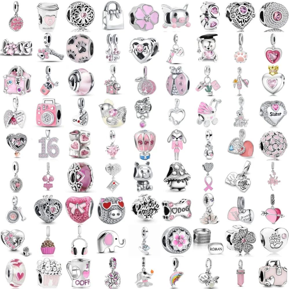 Hot Selling 925 Silver Pink Cake, Dog Paw, Luggage, Cup Bead Pendant Suitable for European Original Bracelet DIY Exquisite Jewelry