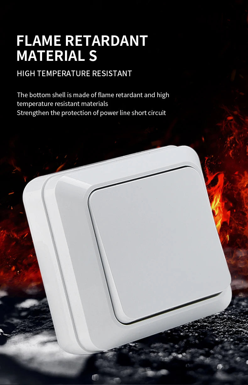 WESA Wall Mount Button Switch Classic Plastic Surface 1 Gang 1 Way Vintage Outdoor White Wall Exterior Switch On And Off
