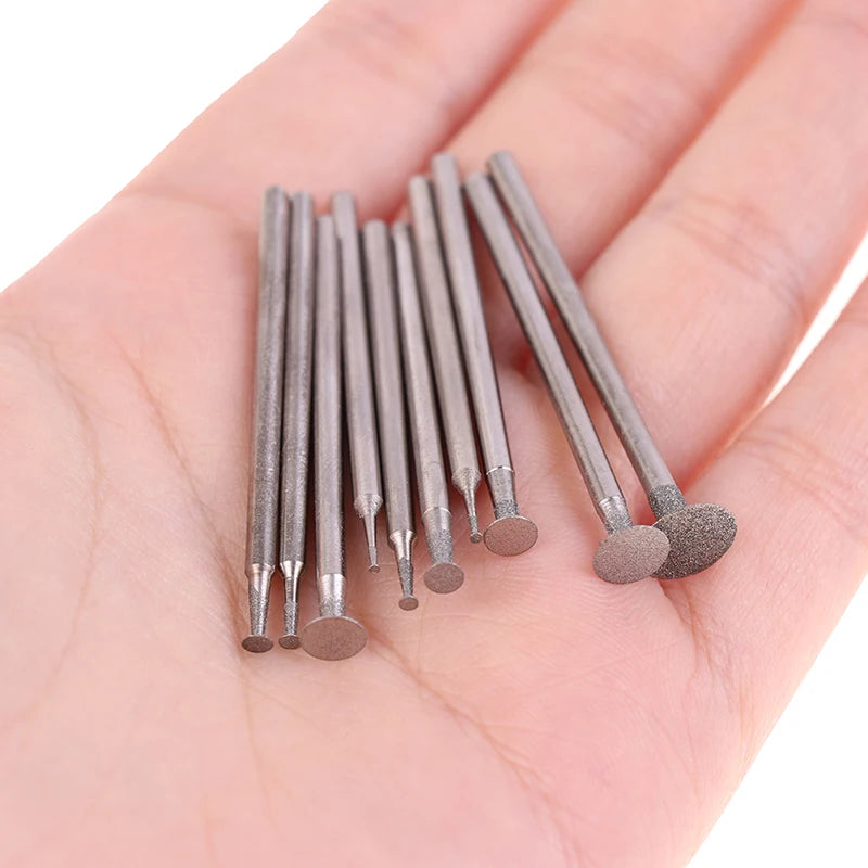 10Pcs Dremel Accessories 2.35mm Shank Diamond Mounted Point Grinding Head Stone Jade Carving Polishing Engraving Tools