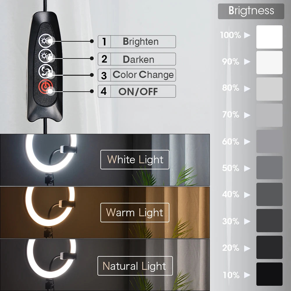 Tripod With LED Ring Light For Phone, Tripod Camera Stand Selfie Photography Light LED Lamp Color Photo Studio For YouTube Live